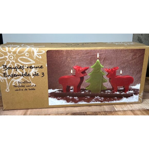 Reindeer & Tree Paraffin Wax Candle Set Of 3 With Wood Tray - Picture 5 of 7